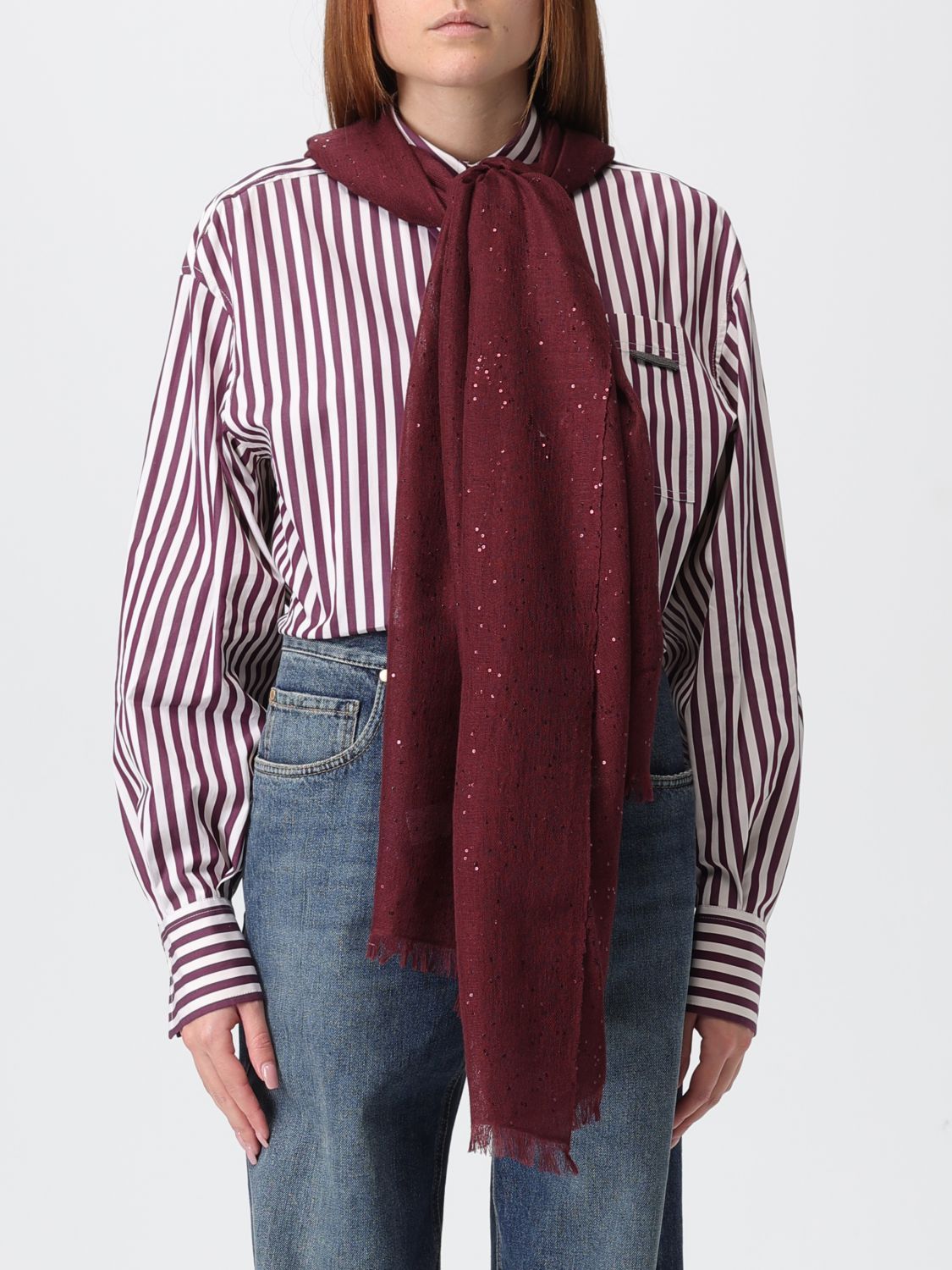 Brunello Cucinelli Brunello Cucinelli Scarf Woman Burgundy Size ONE SIZE - 2 Thumbnail