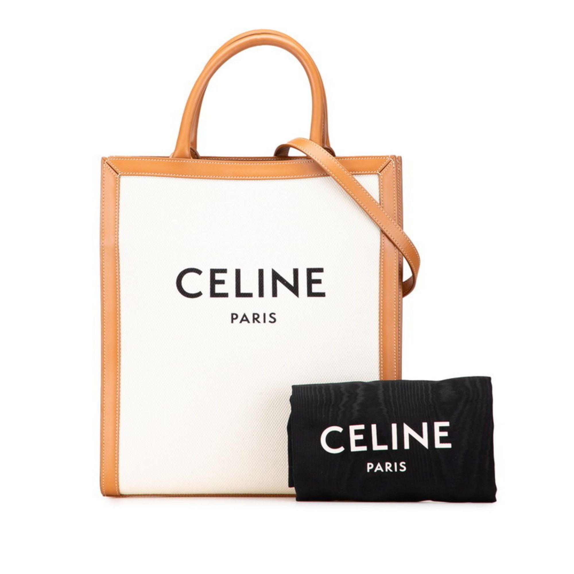 Celine Celine Vertical Cabas Small Handbag/Shoulder Bag, 2-Way, 192082, Natural, Tan, Brown Canvas and Leather, Women's, CELINE Size ONE SIZE - 9 Thumbnail