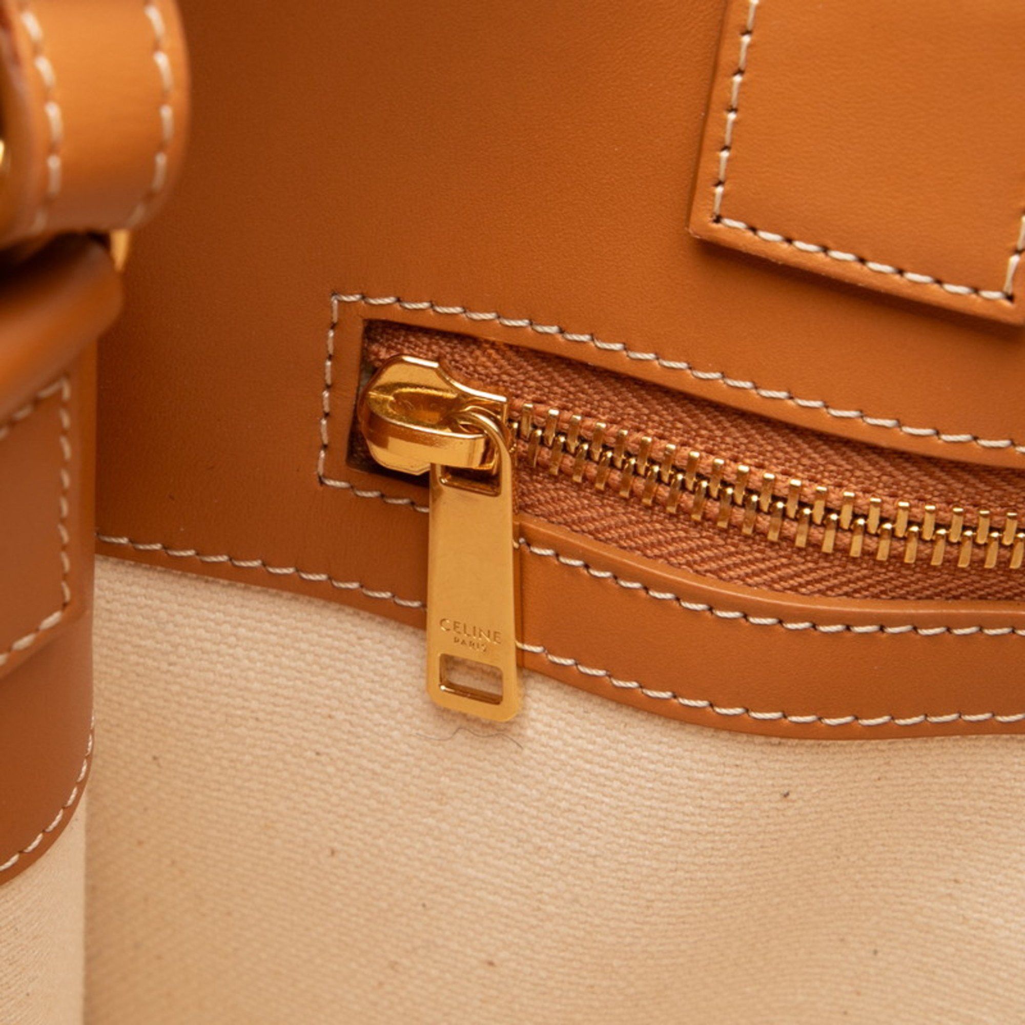 Celine Celine Vertical Cabas Small Handbag/Shoulder Bag, 2-Way, 192082, Natural, Tan, Brown Canvas and Leather, Women's, CELINE Size ONE SIZE - 6 Thumbnail
