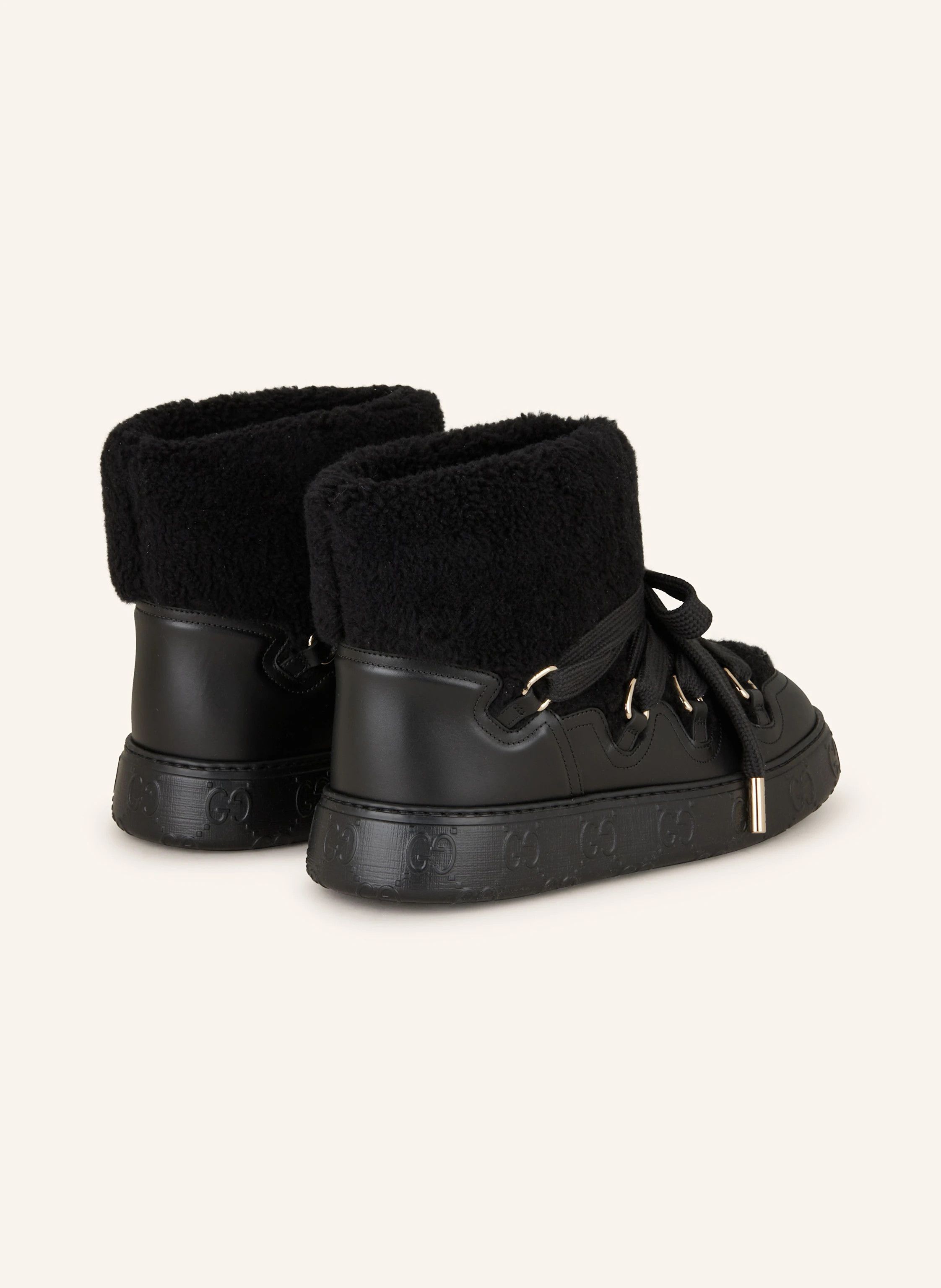 Gucci Monogram Platform Lined Shearling Boots Platform in Black Size US 7 / IT 37 - 2 Thumbnail