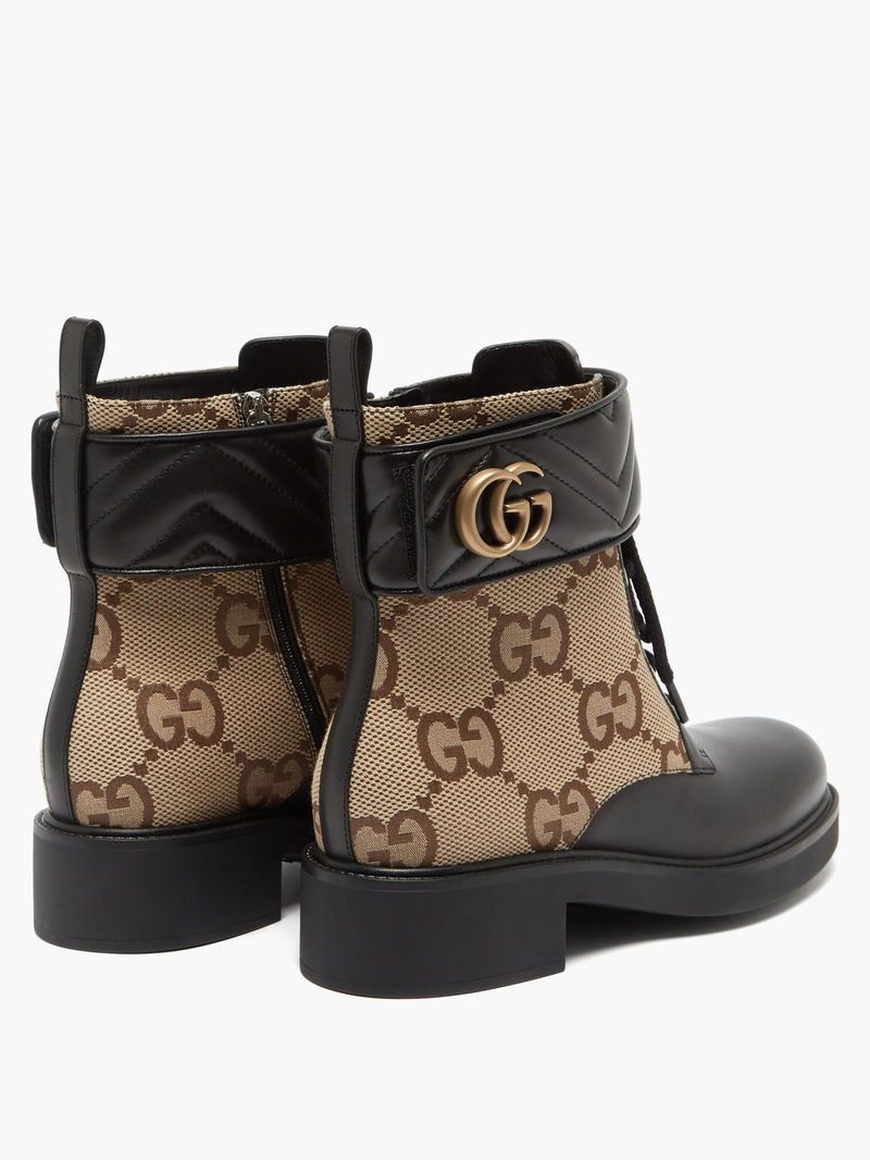Gucci GG Marmont Canvas And Leather Ankle Boots Size US 7 / IT 37 - 2 Thumbnail