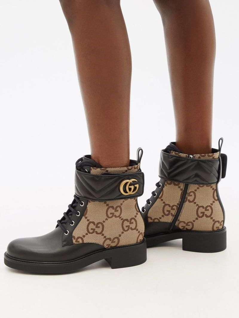 Gucci GG Marmont Canvas And Leather Ankle Boots Size US 9 / IT 39 - 4 Thumbnail