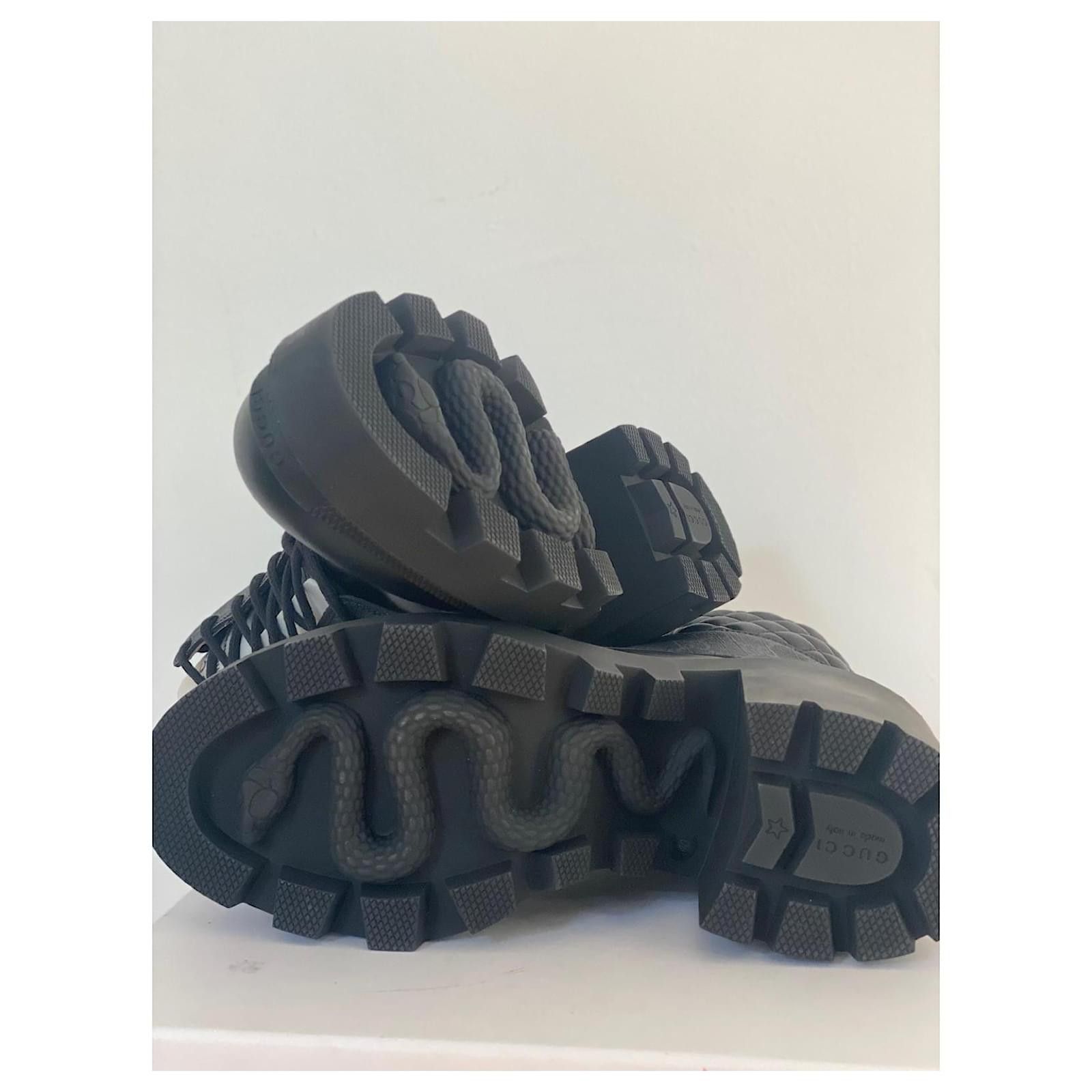 Gucci GUCCI GG monogram Apollo Platform lace-up Block Heel Ankle Boots Black Size US 10 / IT 40 - 4 Thumbnail