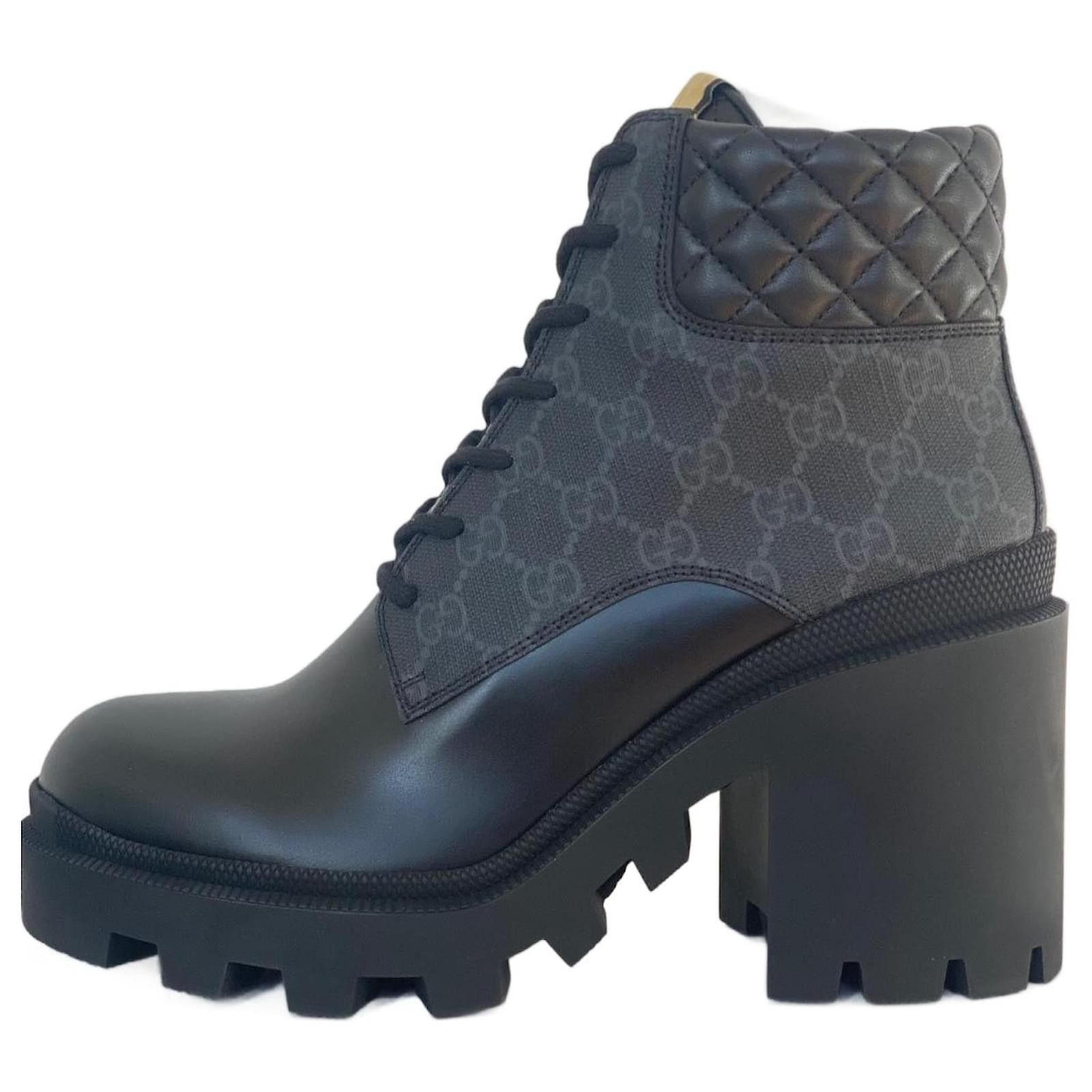Gucci GUCCI GG monogram Apollo Platform lace-up Block Heel Ankle Boots Black Size US 10 / IT 40 - 2 Thumbnail