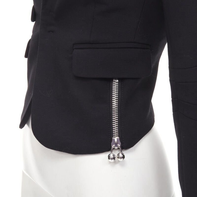 Dsquared2 DSQUARED2 silver punk Barbell Piercing zipper black cropped blazer S Size S / US 4 / IT 40 - 2 Thumbnail