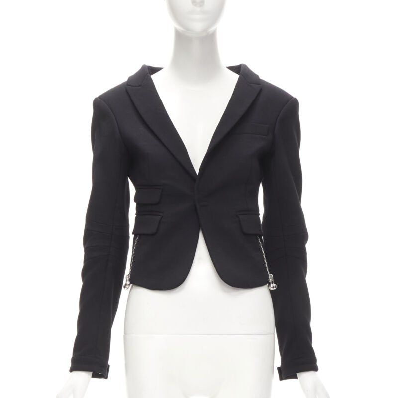 Dsquared2 DSQUARED2 silver punk Barbell Piercing zipper black cropped blazer S Size S / US 4 / IT 40 - 4 Thumbnail