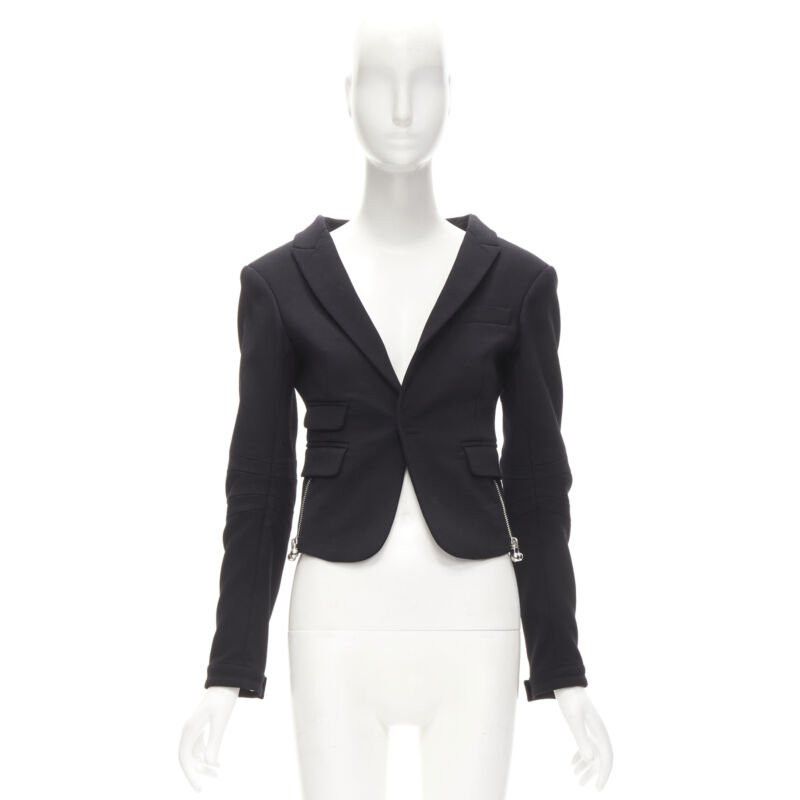 Dsquared2 DSQUARED2 silver punk Barbell Piercing zipper black cropped blazer S Size S / US 4 / IT 40 - 11 Thumbnail