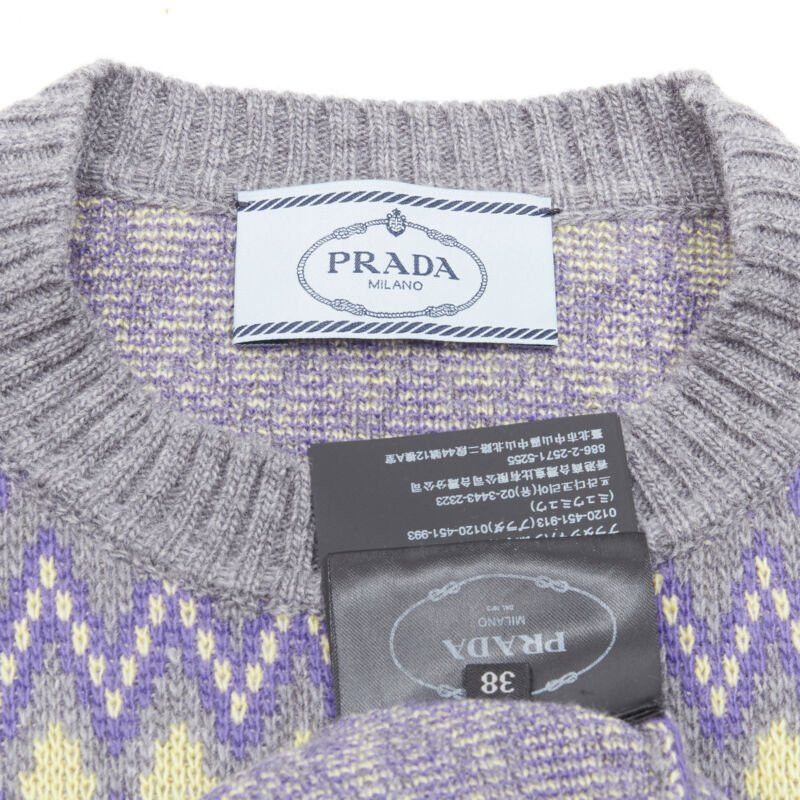 Prada PRADA Sports Logo grey purple argyle knitted sweater S Size S / US 4 / IT 40 - 8 Thumbnail