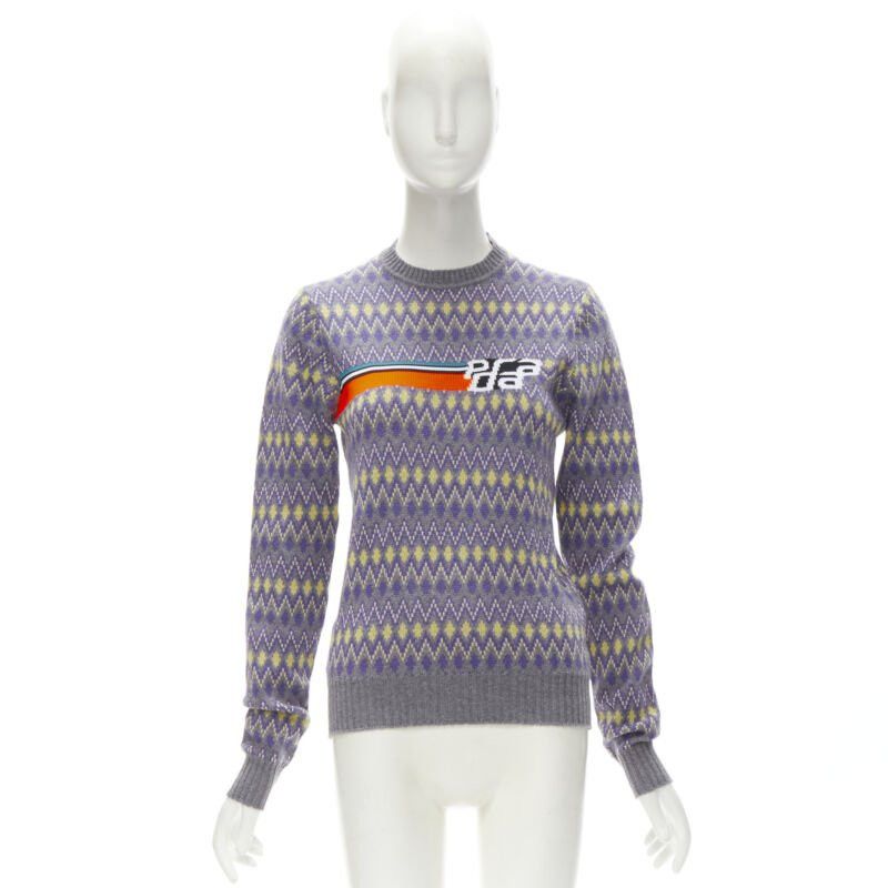 Prada PRADA Sports Logo grey purple argyle knitted sweater S Size S / US 4 / IT 40 - 9 Thumbnail