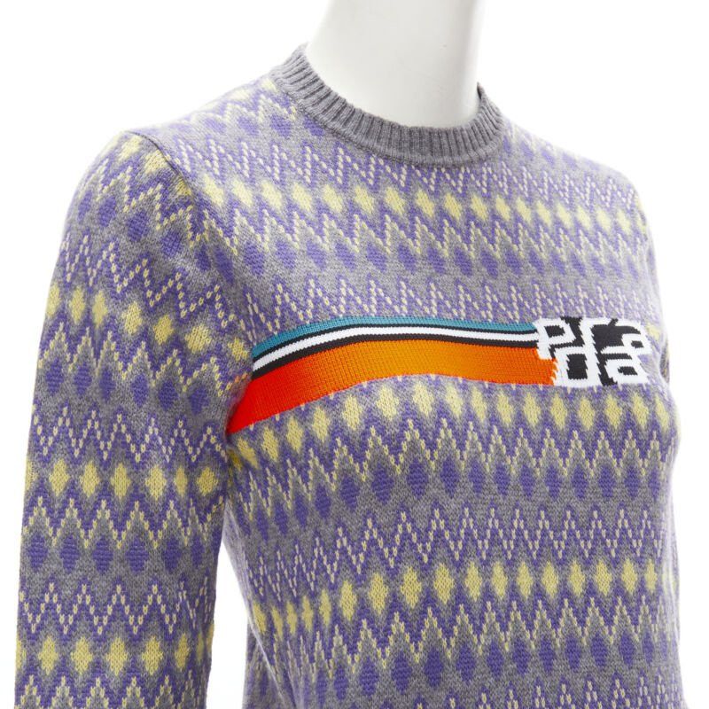 Prada PRADA Sports Logo grey purple argyle knitted sweater S Size S / US 4 / IT 40 - 2 Thumbnail