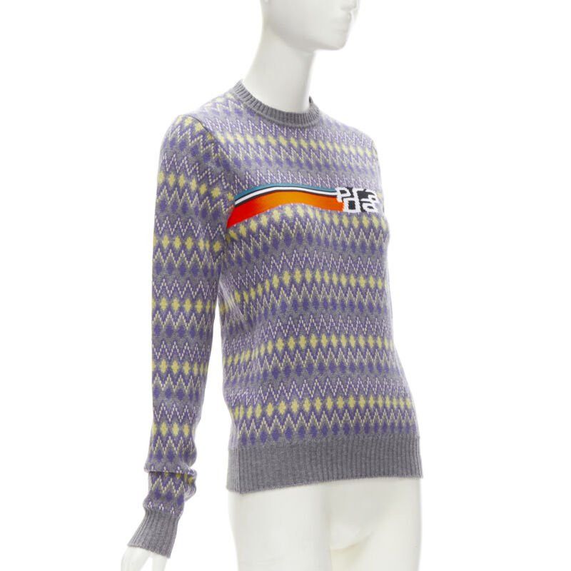 Prada PRADA Sports Logo grey purple argyle knitted sweater S Size S / US 4 / IT 40 - 3 Thumbnail