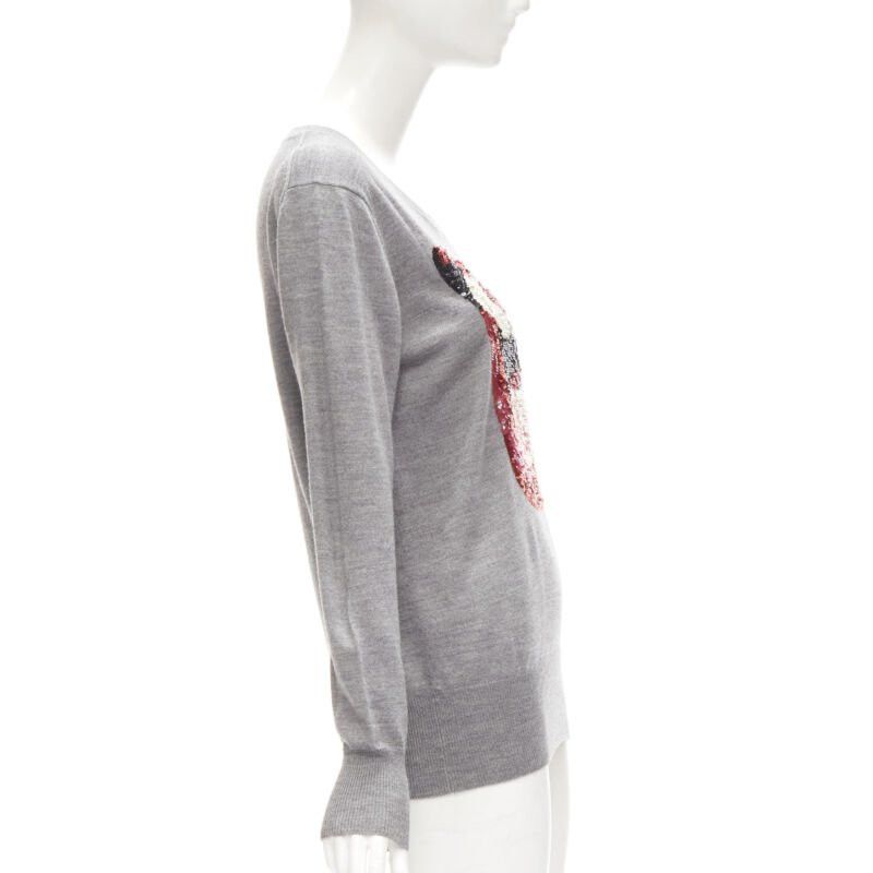 Markus Lupfer MARKUS LUPFER grey knit red lips sequins sweater S Size S / US 4 / IT 40 - 4 Thumbnail