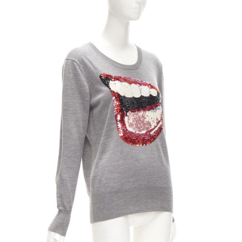 Markus Lupfer MARKUS LUPFER grey knit red lips sequins sweater S Size S / US 4 / IT 40 - 3 Thumbnail