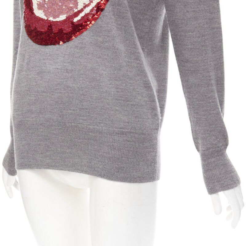 Markus Lupfer MARKUS LUPFER grey knit red lips sequins sweater S Size S / US 4 / IT 40 - 7 Thumbnail