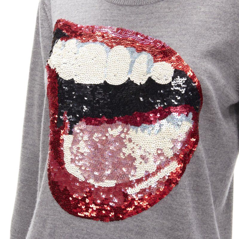 Markus Lupfer MARKUS LUPFER grey knit red lips sequins sweater S Size S / US 4 / IT 40 - 2 Thumbnail