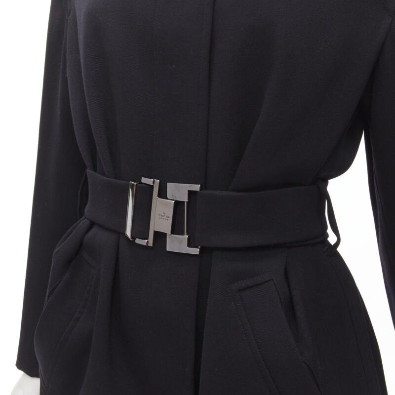 Gucci GUCCI TOM FORD 1998 Vintage black wool minimalist oversized belted coat IT38 Size S / US 4 / IT 40 - 2 Thumbnail