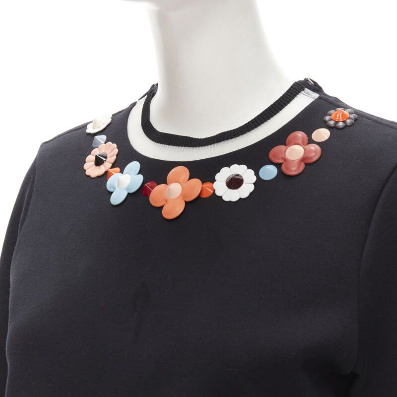 Fendi FENDI Flowerland leather spike stud mesh crew neck pullover sweater S Size S / US 4 / IT 40 - 2 Thumbnail