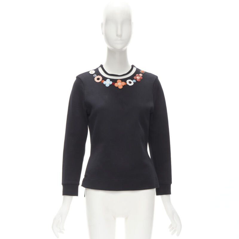 Fendi FENDI Flowerland leather spike stud mesh crew neck pullover sweater S Size S / US 4 / IT 40 - 8 Thumbnail