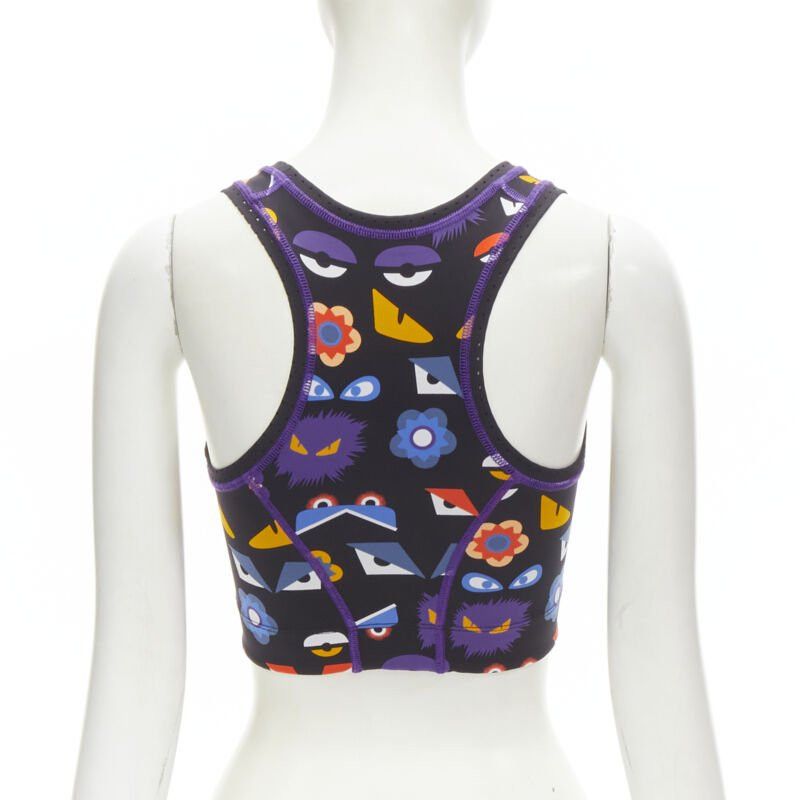 Fendi FENDI Activewear Monster Bug Eye black graphic print perforated crop top Size ONE SIZE - 5 Thumbnail