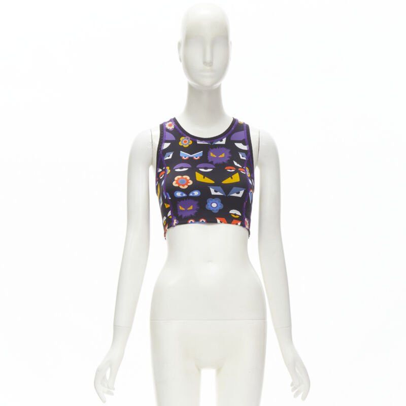 Fendi FENDI Activewear Monster Bug Eye black graphic print perforated crop top Size ONE SIZE - 9 Thumbnail