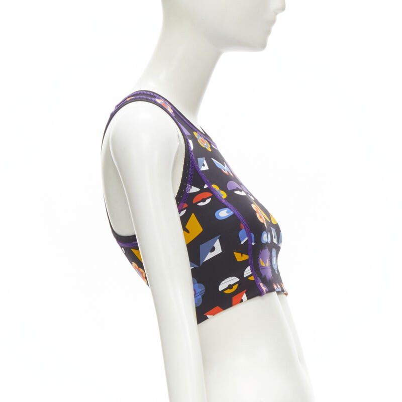 Fendi FENDI Activewear Monster Bug Eye black graphic print perforated crop top Size ONE SIZE - 4 Thumbnail