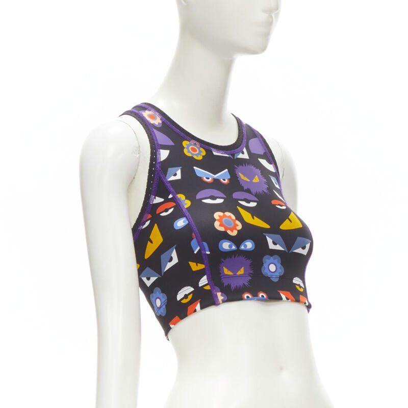 Fendi FENDI Activewear Monster Bug Eye black graphic print perforated crop top Size ONE SIZE - 3 Thumbnail