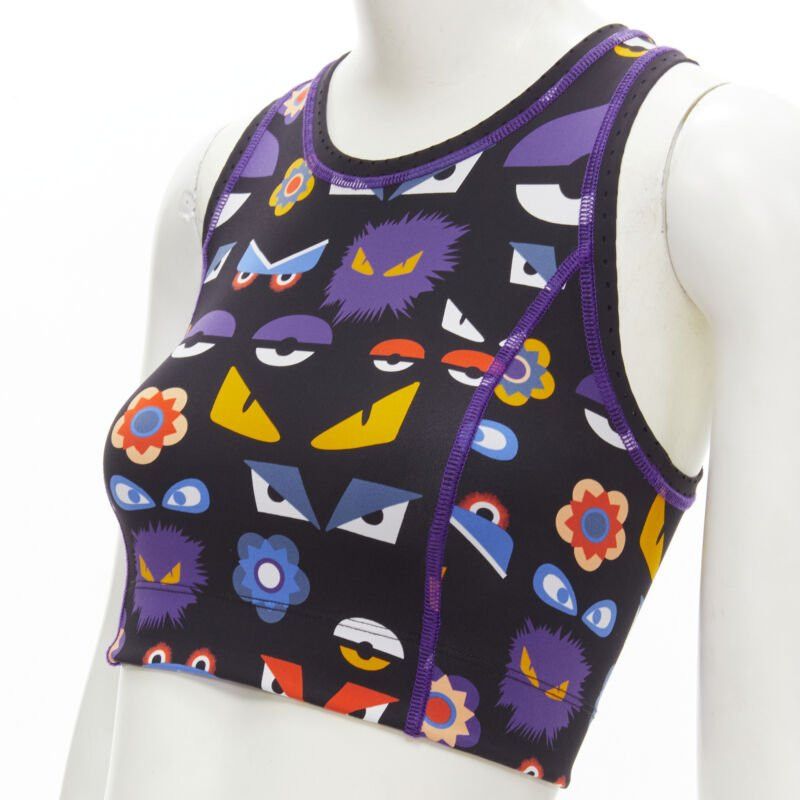 Fendi FENDI Activewear Monster Bug Eye black graphic print perforated crop top Size ONE SIZE - 2 Thumbnail