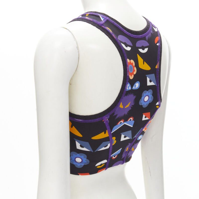 Fendi FENDI Activewear Monster Bug Eye black graphic print perforated crop top Size ONE SIZE - 7 Thumbnail
