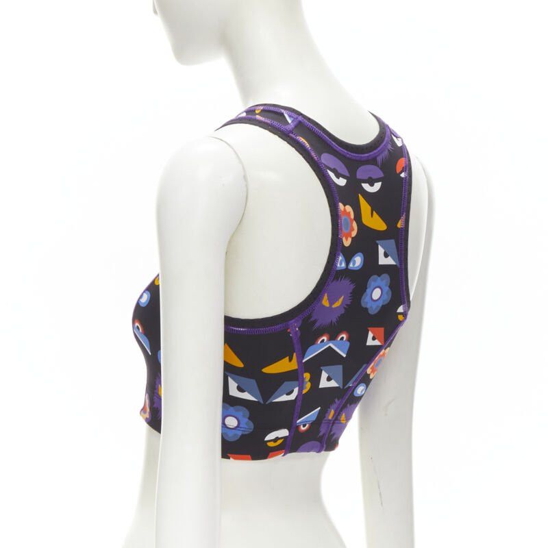 Fendi FENDI Activewear Monster Bug Eye black graphic print perforated crop top Size ONE SIZE - 6 Thumbnail