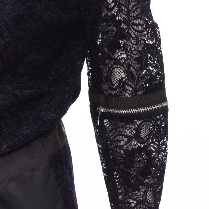 Sacai SACAI navy velvet floral lace pink zipper trim romper playsuit S Size 26" / US 2 / IT 38 - 8 Thumbnail