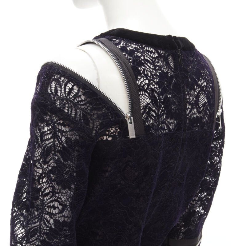 Sacai SACAI navy velvet floral lace pink zipper trim romper playsuit S Size 26" / US 2 / IT 38 - 7 Thumbnail