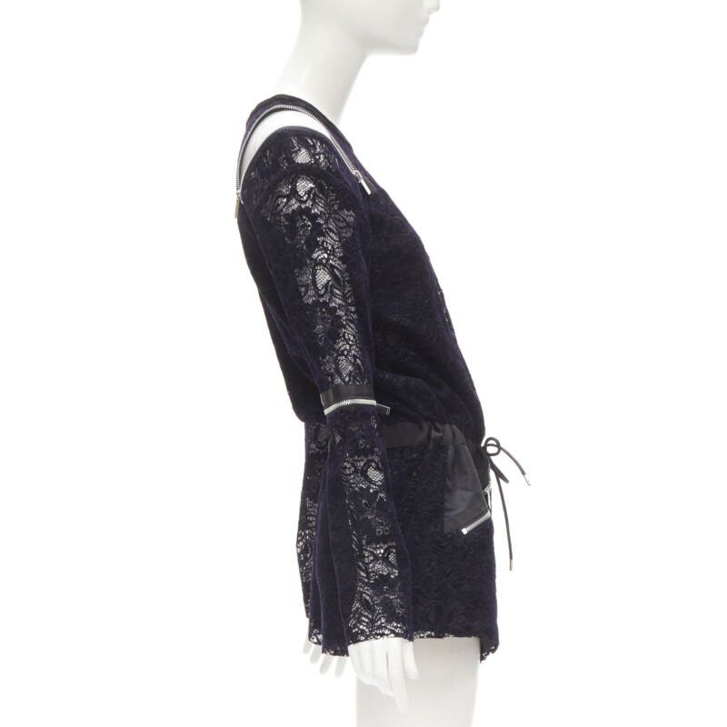 Sacai SACAI navy velvet floral lace pink zipper trim romper playsuit S Size 26" / US 2 / IT 38 - 4 Thumbnail