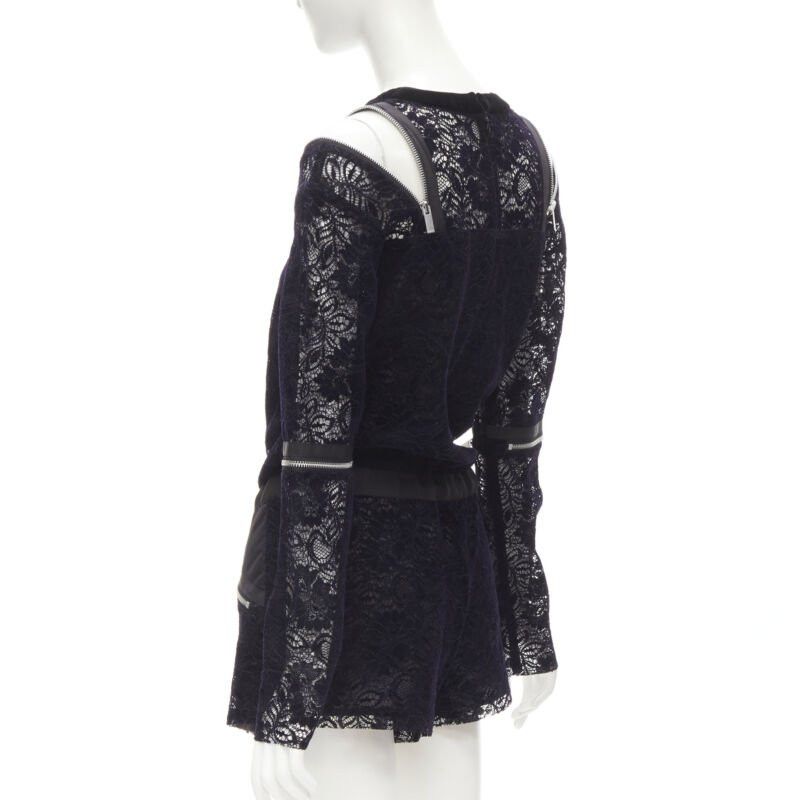 Sacai SACAI navy velvet floral lace pink zipper trim romper playsuit S Size 26" / US 2 / IT 38 - 6 Thumbnail