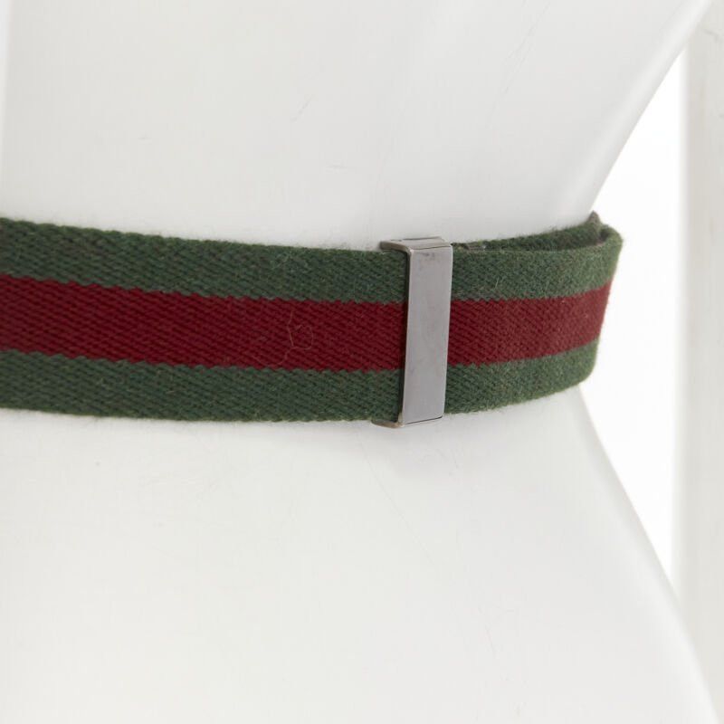 Gucci GUCCI Vintage Y2K silver ruthenium GG square buckle red green web belt Size ONE SIZE - 6 Thumbnail