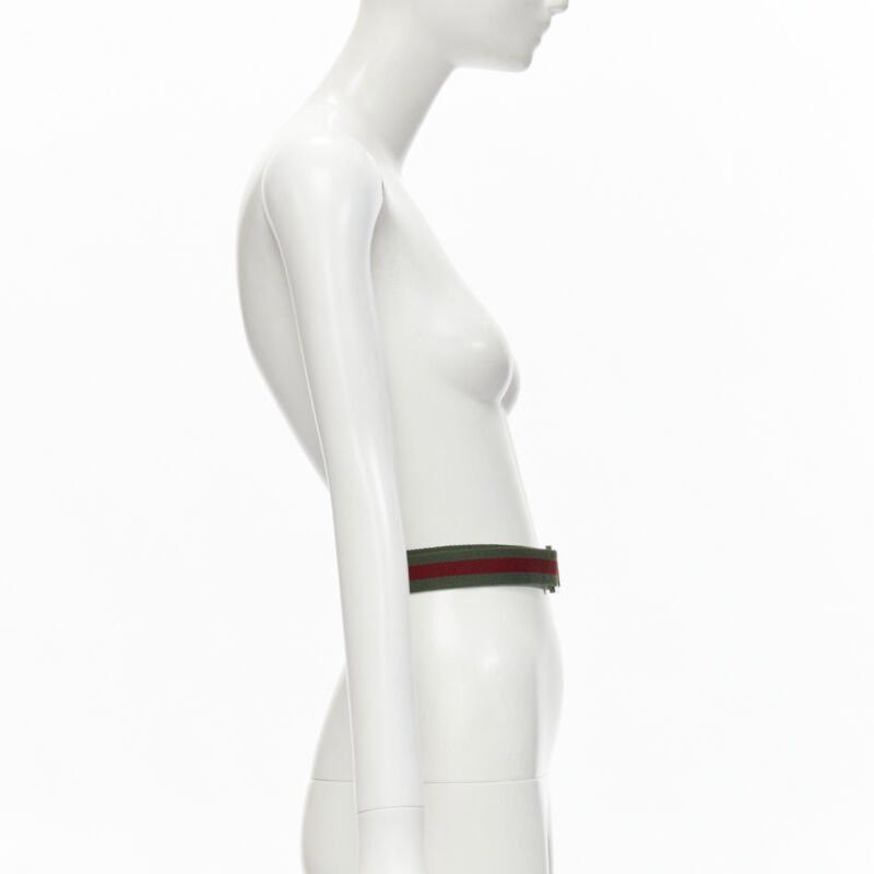 Gucci GUCCI Vintage Y2K silver ruthenium GG square buckle red green web belt Size ONE SIZE - 4 Thumbnail