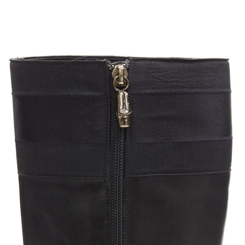 Gucci GUCCI black web trim leather gold bamboo charm zip riding boots EU36 Size US 6 / IT 36 - 2 Thumbnail