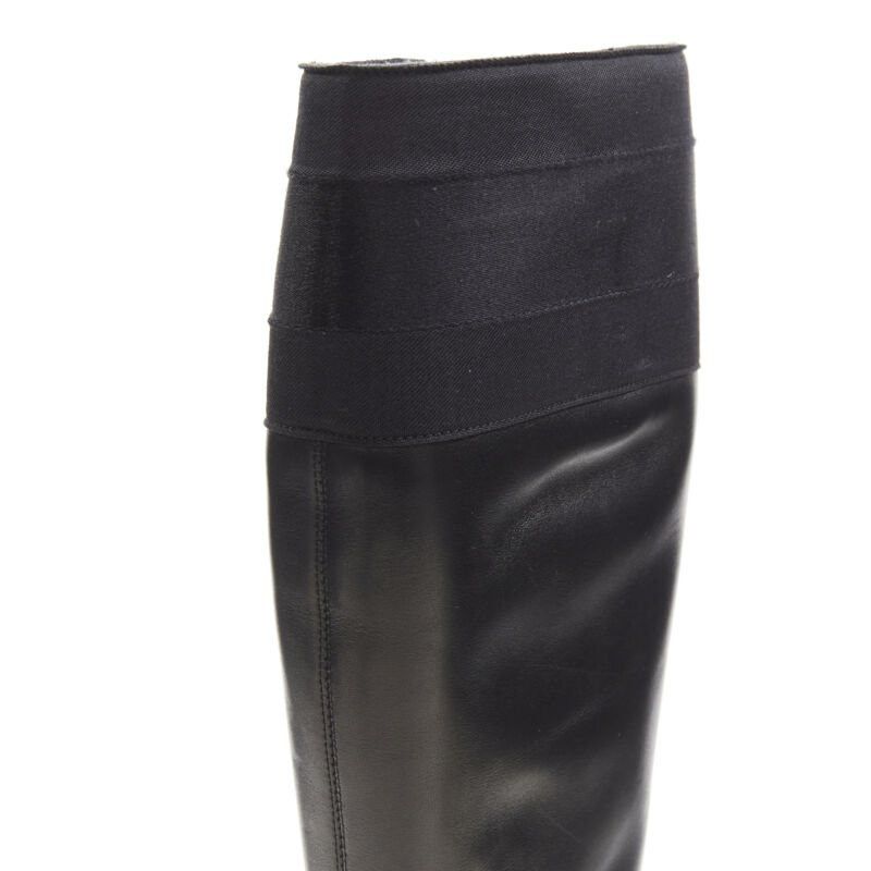 Gucci GUCCI black web trim leather gold bamboo charm zip riding boots EU36 Size US 6 / IT 36 - 10 Thumbnail