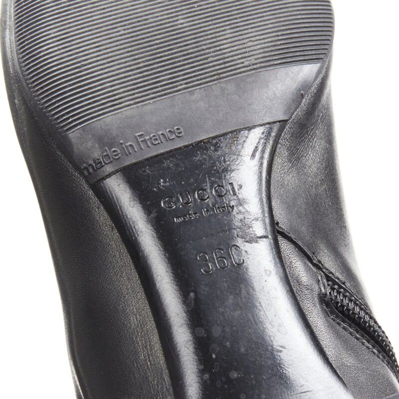 Gucci GUCCI black web trim leather gold bamboo charm zip riding boots EU36 Size US 6 / IT 36 - 11 Thumbnail