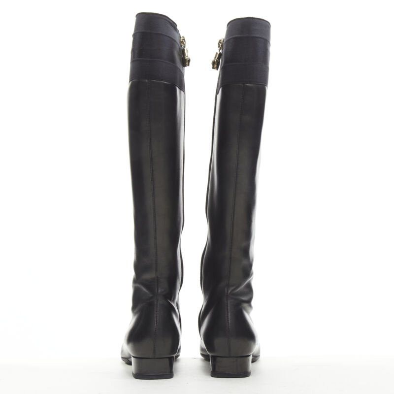 Gucci GUCCI black web trim leather gold bamboo charm zip riding boots EU36 Size US 6 / IT 36 - 6 Thumbnail