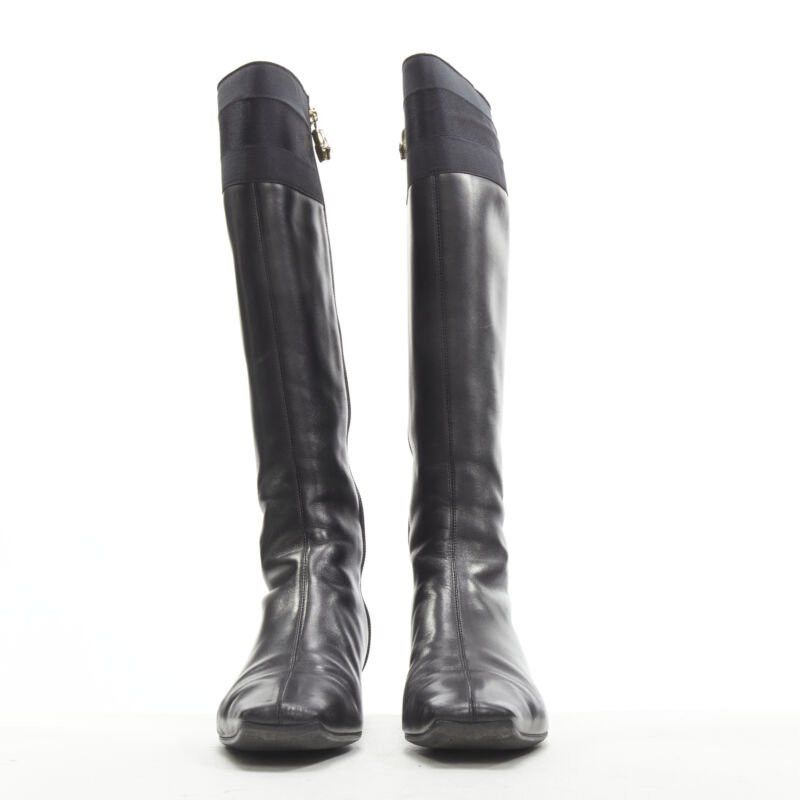 Gucci GUCCI black web trim leather gold bamboo charm zip riding boots EU36 Size US 6 / IT 36 - 4 Thumbnail