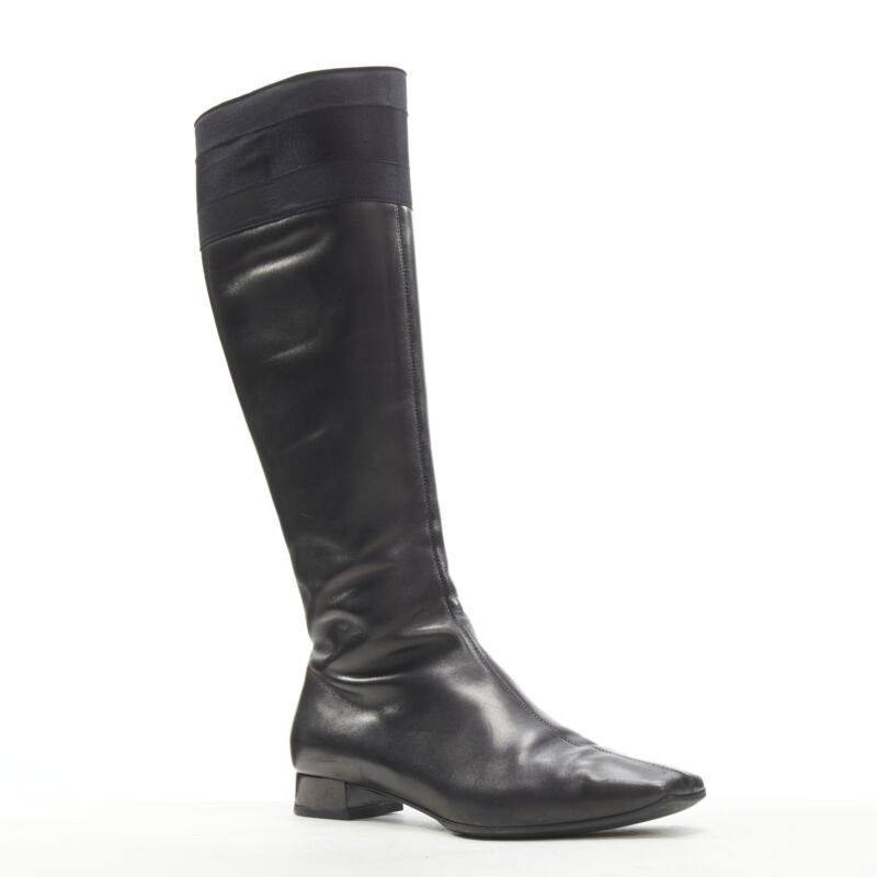 Gucci GUCCI black web trim leather gold bamboo charm zip riding boots EU36 Size US 6 / IT 36 - 3 Thumbnail