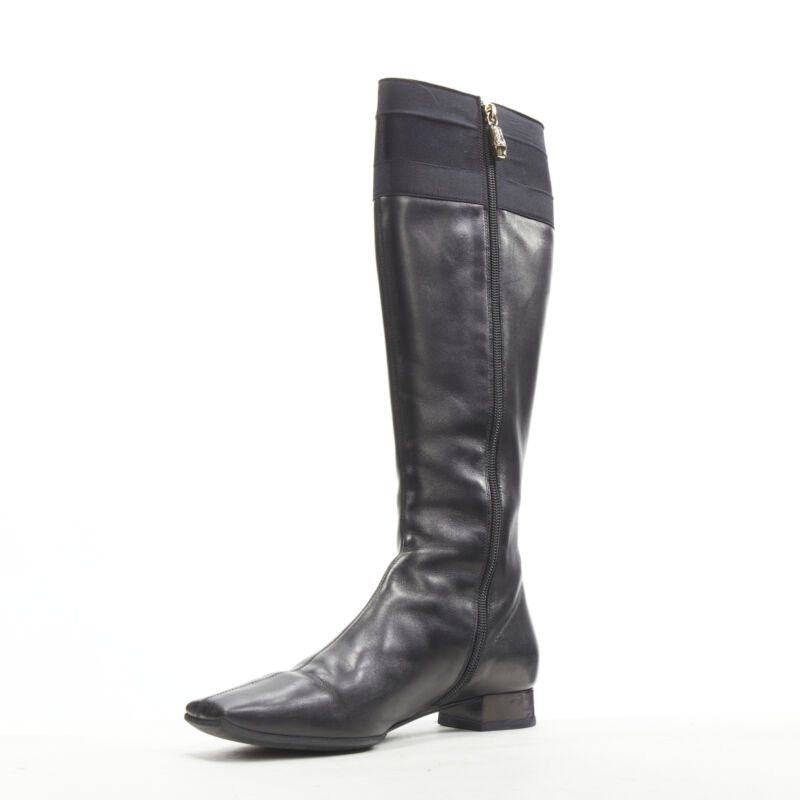 Gucci GUCCI black web trim leather gold bamboo charm zip riding boots EU36 Size US 6 / IT 36 - 5 Thumbnail