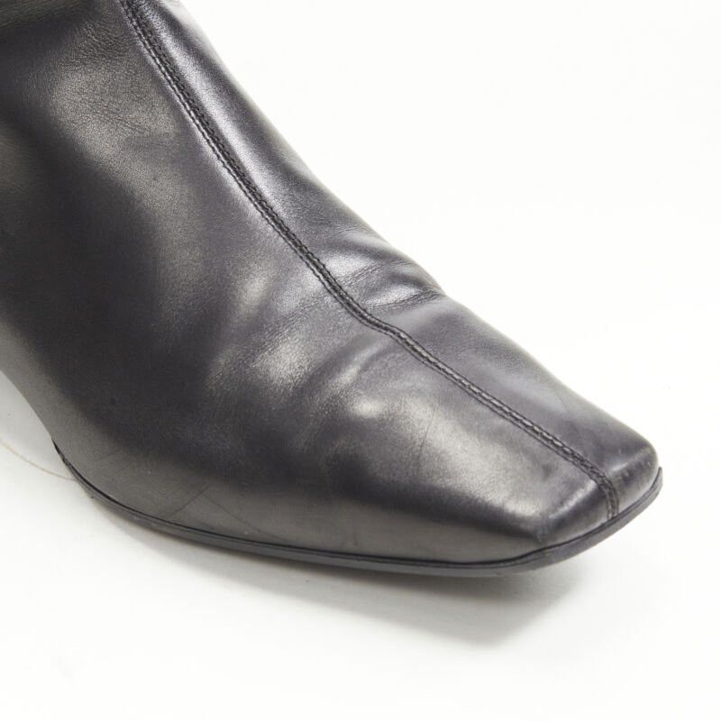 Gucci GUCCI black web trim leather gold bamboo charm zip riding boots EU36 Size US 6 / IT 36 - 8 Thumbnail