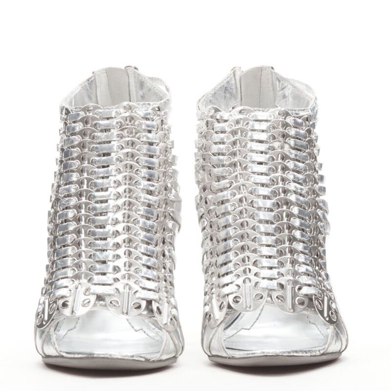 Givenchy GIVENCHY metallic silver metal discs embellished strappy peep toe bootie EU36.5 Size US 6.5 / IT 36.5 - 4 Thumbnail