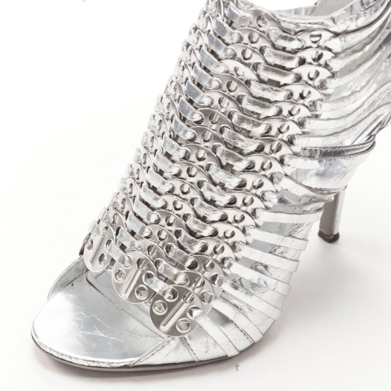 Givenchy GIVENCHY metallic silver metal discs embellished strappy peep toe bootie EU36.5 Size US 6.5 / IT 36.5 - 2 Thumbnail