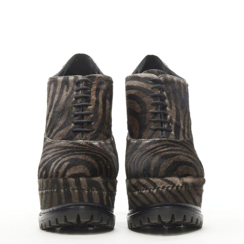 Alaia ALAIA brown black zebra stripe fur leather truck sole ankle bootie EU36.5 Size US 6.5 / IT 36.5 - 3 Thumbnail