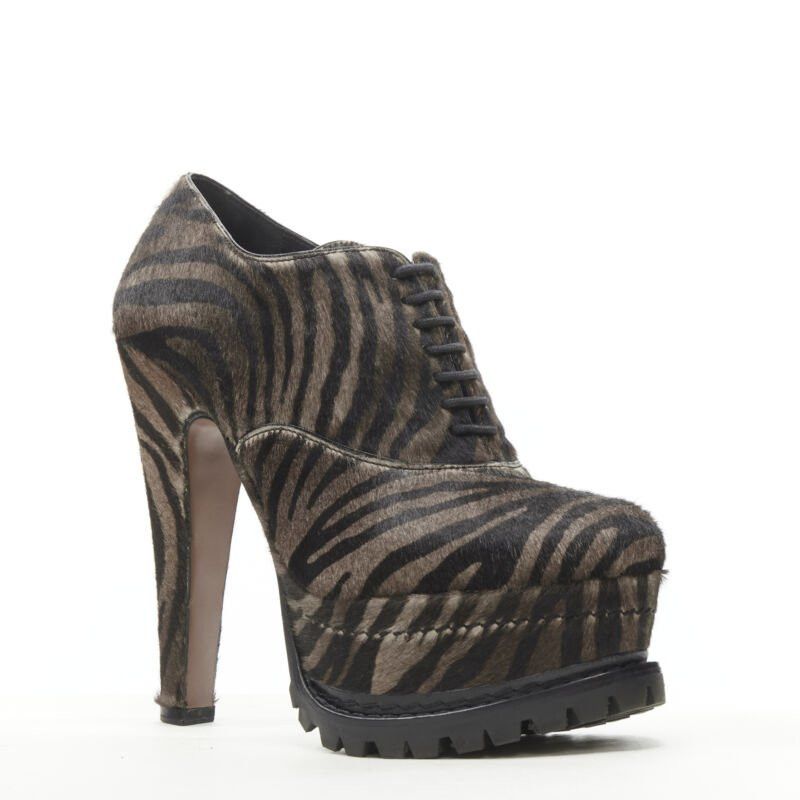 Alaia ALAIA brown black zebra stripe fur leather truck sole ankle bootie EU36.5 Size US 6.5 / IT 36.5 - 2 Thumbnail