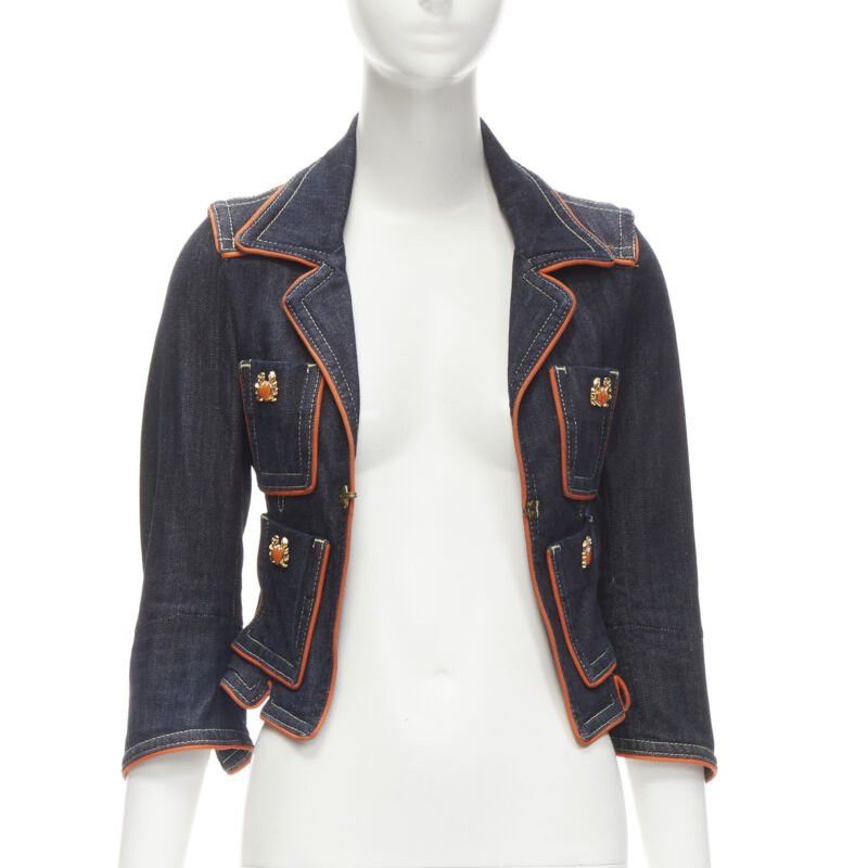 Dsquared2 rare DSQUARED2 Vintage Y2K orange crab blue denim cropped jacket IT40 XS Size S / US 4 / IT 40 - 3 Thumbnail