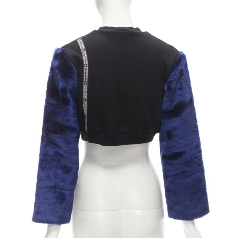Nasir Mazhar NASIR MAZHAR black velvet print blue faux fur sleeve cropped sweatshirt S Size ONE SIZE - 5 Thumbnail