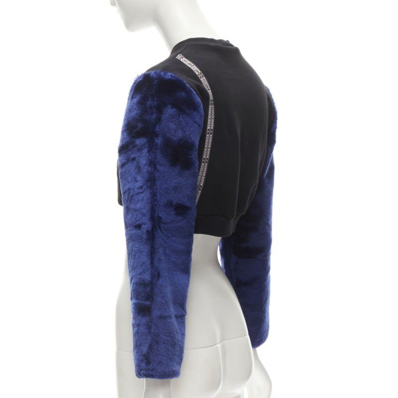 Nasir Mazhar NASIR MAZHAR black velvet print blue faux fur sleeve cropped sweatshirt S Size ONE SIZE - 6 Thumbnail